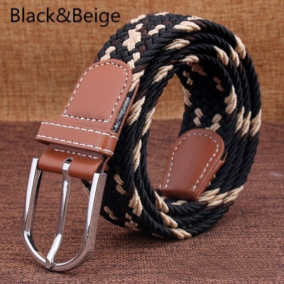 Top Fashion Striped Free Cinto Feminino Belts For Knitted Elastic Belt Male Canvas Pin Buckle Women's Lovers Strap