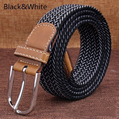 Top Fashion Striped Free Cinto Feminino Belts For Knitted Elastic Belt Male Canvas Pin Buckle Women's Lovers Strap
