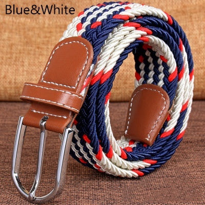 Top Fashion Striped Free Cinto Feminino Belts For Knitted Elastic Belt Male Canvas Pin Buckle Women's Lovers Strap