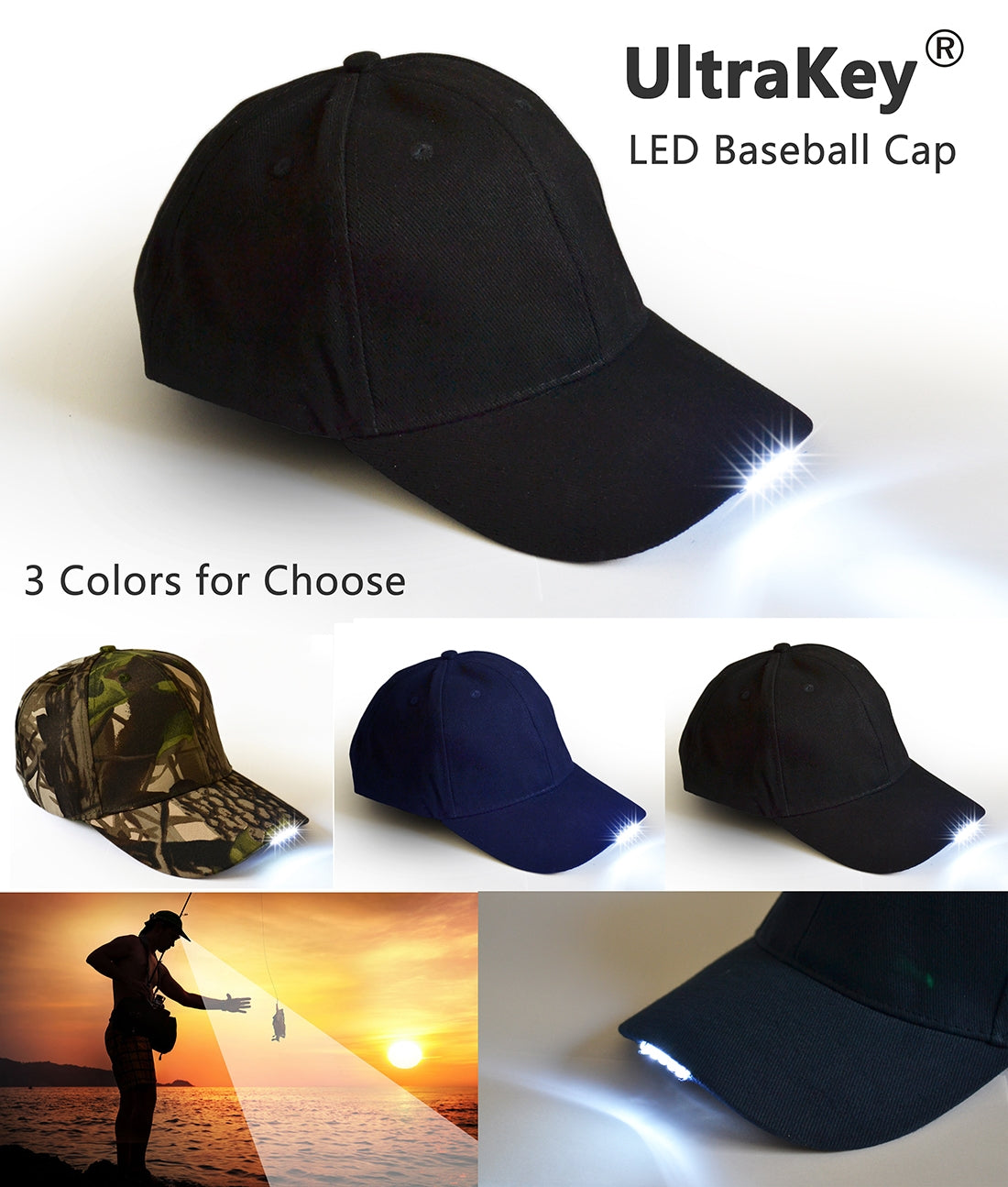 Super Bright LED Cap Glow in dark for Reading Fishing Jogging LED Lights Sport Hat baseball caps 5 LED lights hats