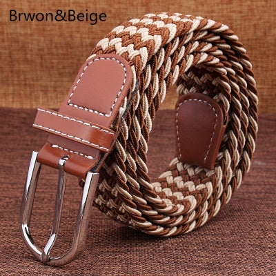 Top Fashion Striped Free Cinto Feminino Belts For Knitted Elastic Belt Male Canvas Pin Buckle Women's Lovers Strap