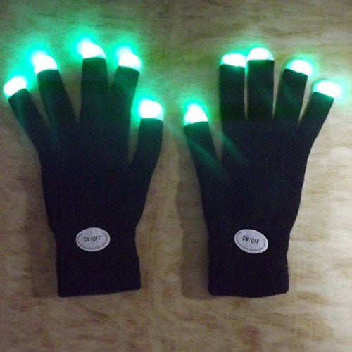 Newest LED Rave Flashing Gloves Glow 7 Mode Light Up Finger Lighting Black Gloves