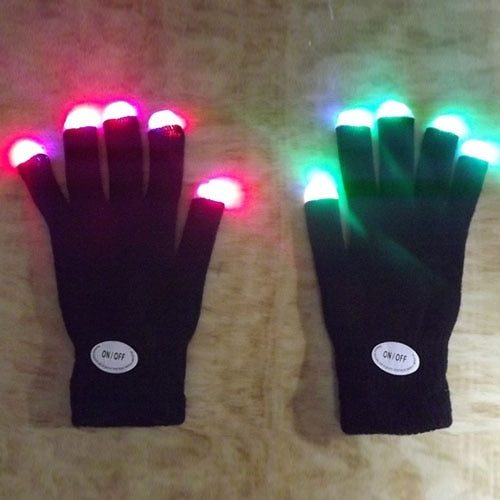 Newest LED Rave Flashing Gloves Glow 7 Mode Light Up Finger Lighting Black Gloves