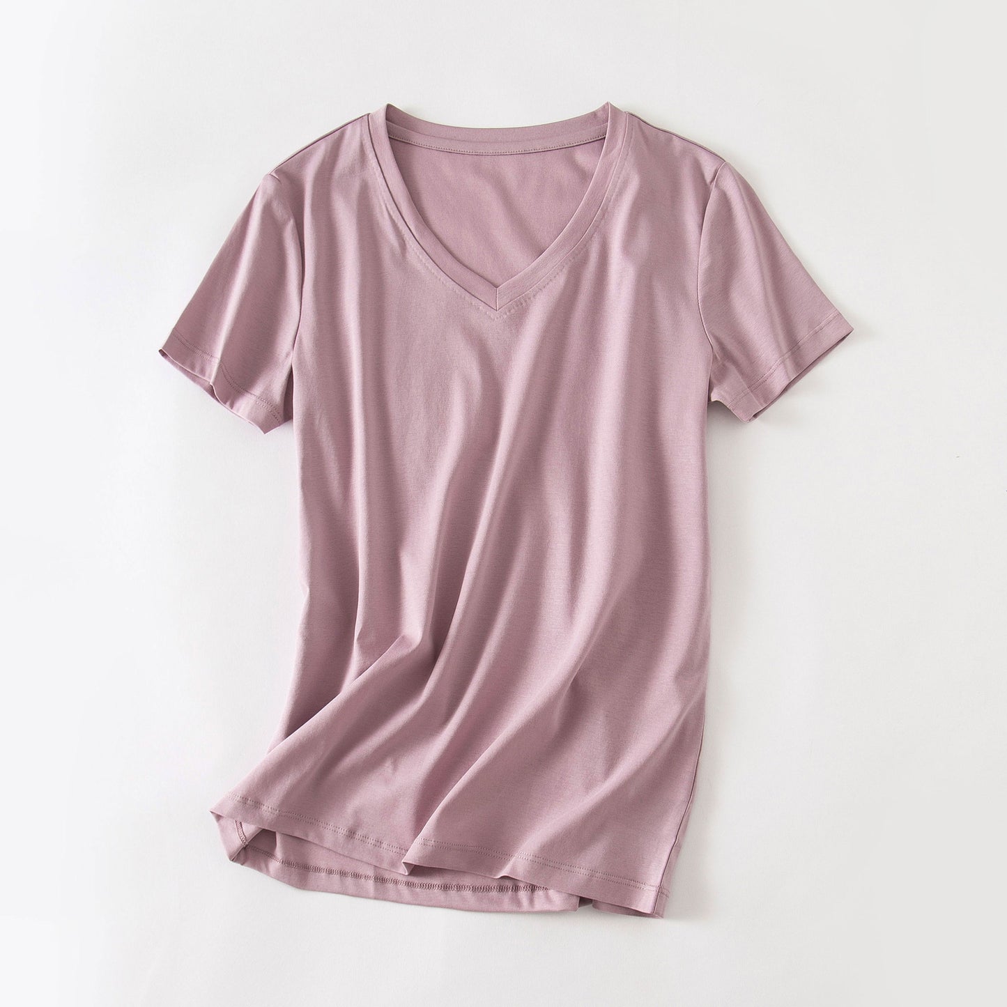 Women's cool feeling double-sided mercerized cotton loose and versatile solid color short sleeved T-shirt *2