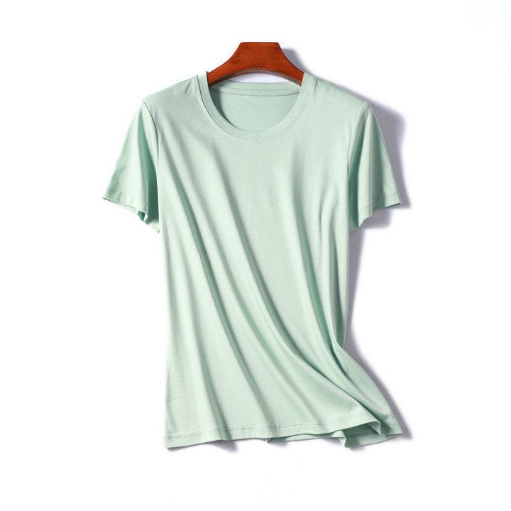 Women's cool feeling double-sided mercerized cotton loose and versatile solid color short sleeved T-shirt *2